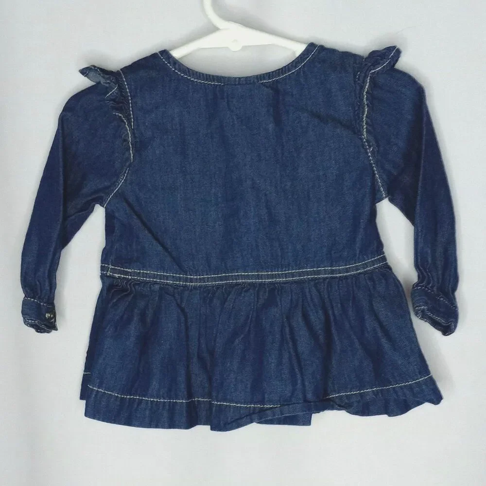 Calvin Klein Jeans Denim Dress Cotton Long Slv Lghtwght Infant Baby Girls 6-9 mo
